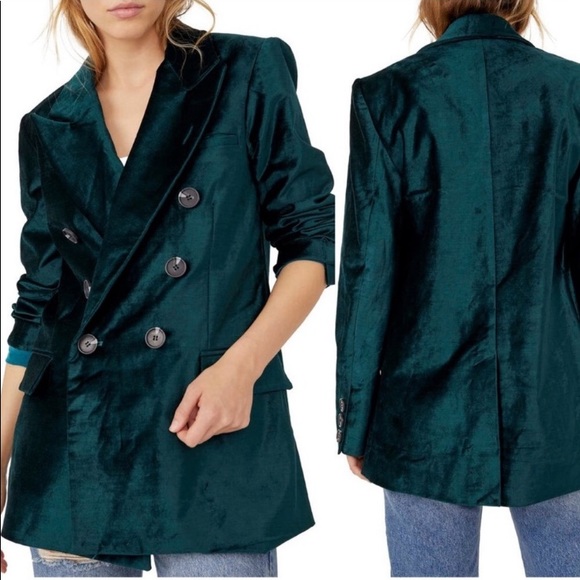 Free People Ashby Double Breasted Velvet Blazer Large Rare Blogger Mob Wife